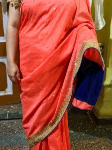 Elegant Peach Saree with Blue Border