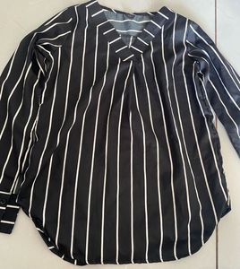 Black & White Striped V-Neck Tunic