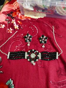 Trendy Black Crystal Beaded Choker Necklace Set