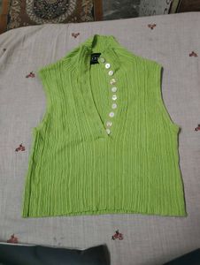 Lime Green Ribbed Button-Up Vest Top