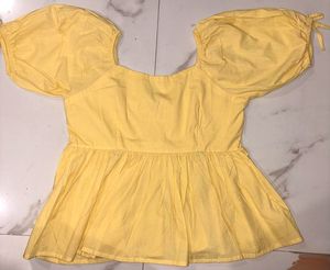 Cute Yellow Puff Sleeve Peplum Top