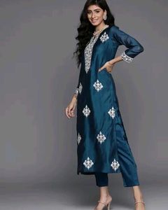 Teal Blue Embroidered Sequinned Kurta set.