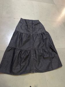 Denim Tiered Maxi Skirt
