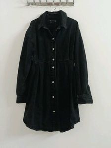 Korean Black Denim Shirt Dress
