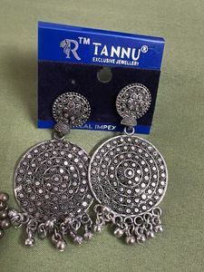 Oxidized Silver Jhumka Earrings
