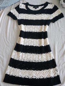 Black & White Striped Crochet Dress