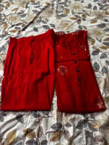Elegant Red Kurta Set with Embellishments