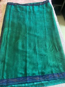 Teal Green Saree With Navy Blue Blouse