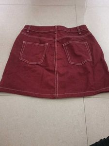 Maroon Denim Mini Skirt