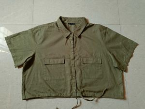 Olive Green Cropped Shirt