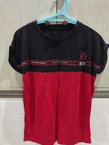 Cute Red & Black Color Block T-Shirt