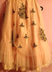 Peach Tiered Lehenga Choli with Embroidery