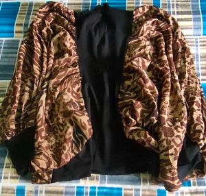 Chic Black Top with Animal Print Sleeves