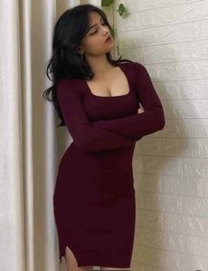 Branded Maroon Ribbed Bodycon Dress