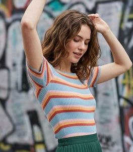 Striped Off-Shoulder Knit Top