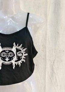 Black Celestial Graphic Crop Top