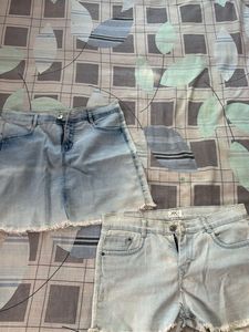 Light Wash Denim Skirt and Shorts Set