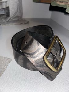 2000s Vintage Leather Belt with Gold Buckle