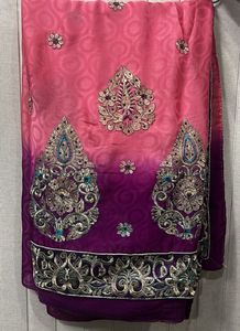 Beautiful Pink & Purple Embroidered Saree
