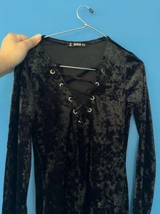 Shein Black Velvet Lace-Up Dress