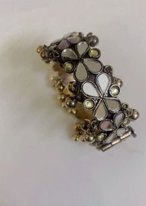 Oxidized Silver Mirror Work Bangle