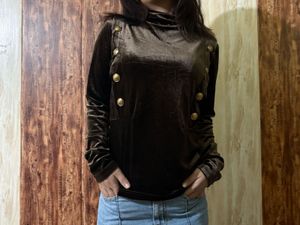 Velvet Button Detail Top
