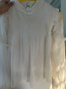White Smocked Bishop Sleeve Top