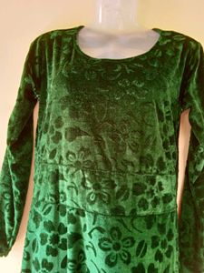 Elegant Green Velvet Floral Dress