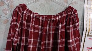 Maroon Plaid Off-Shoulder Top