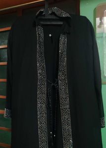 Elegant Black Abaya and Hijab with  Embellishments