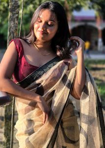 Elegant Cream &amp; Black Saree