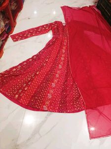 Red Printed Anarkali Kurta with dupatta