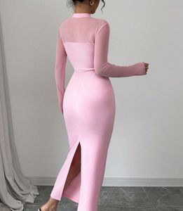 Pink Mesh Detail Midi Dress