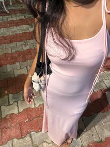 Elegant Pink Spaghetti Strap Maxi Dress