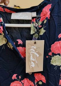Black Floral Print Kurta