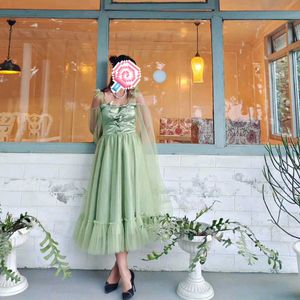 Designer  sage Green Tulle Off-Shoulder Dress