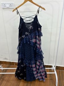 Blue Ruffle layered Cut sleeve Mauro Dress