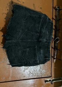 Distressed Black Denim Shorts