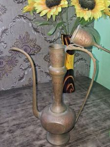 Vintage Engraved Brass Pitcher Set