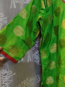 Vibrant Green Kurta with Gold Polka Dots