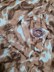 Brown Watercolor Frill Dress with Belt
