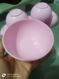 Pink Plastic Bowl and Plate Set