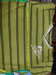 Women V Neck Green Striped Long Sleeve Top