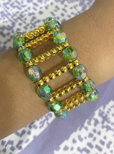 Green Beaded Gold-Tone Bracelet