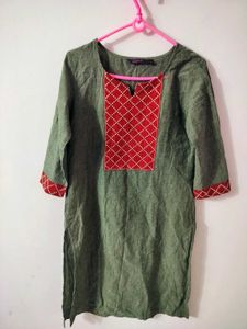 FBB SRISHTY Grey & Red Embroidered Kurti