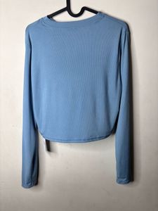 Blue Long Sleeve Cropped T-Shirt