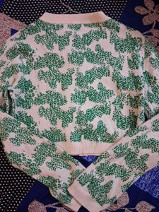 Chic Green Floral Print Cardigan