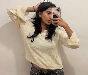 Cozy Cream V-Neck Knit Sweater