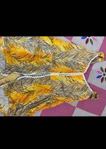 Yellow Leaf Print Kurta with White cotton Palazzo
