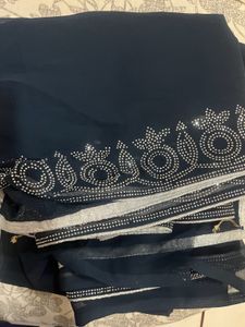 Elegant Navy Blue Embellished Saree